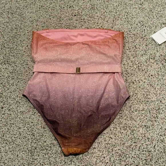 Zimmerman | Golden Metallic Bandeau Belted Swimsuit | Ombrè | Size: 8-10 - Picture 12 of 16